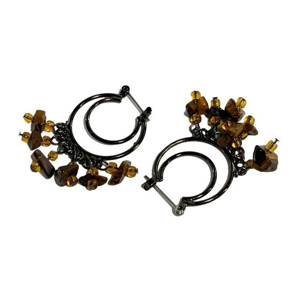 Handcrafted Hoop Earrings With Amber Beads - Picture 2 of 2